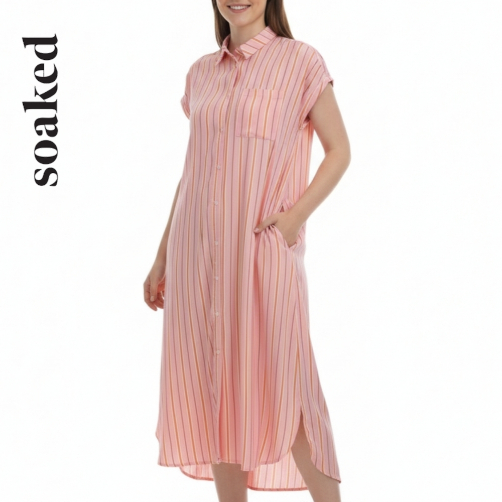 Sz S Soaked in Luxury 100% Viscose SLLelu Pink Striped Shirt Dress